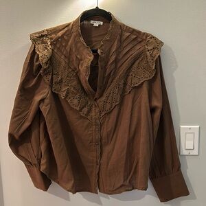 Ultra pink ruffle brown shirt